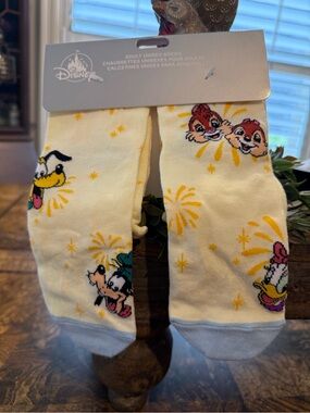 Disney Parks Lt. Yellow w/Light Blue Character Crew Socks w/Ruffle Edge